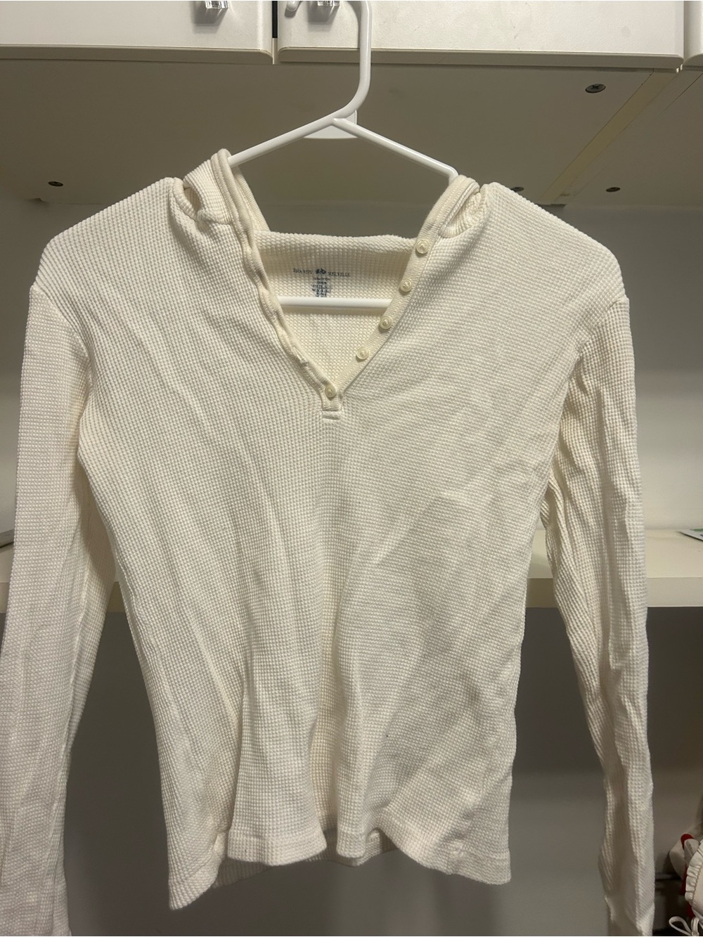Brandy Melville Cream Waffle Knit Henley Hoodie